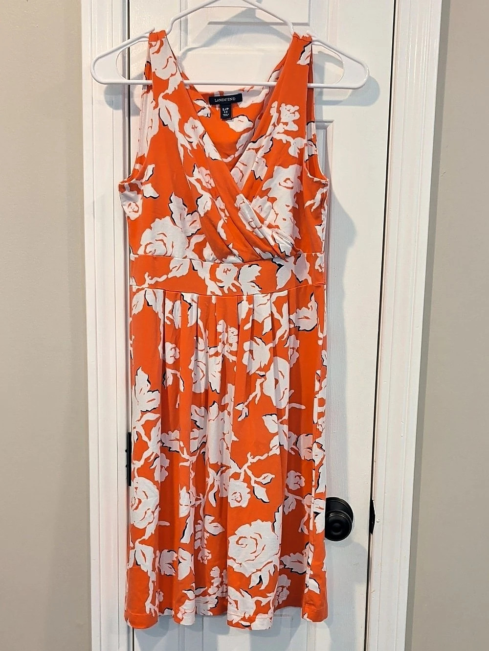 Lands' End Floral Midi Dress in Orange & White Size Small Like New